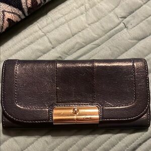 Coach‎ Kristin Marine Blue Leather Wallet Tri-Fold Gold Accent Basic Clutch